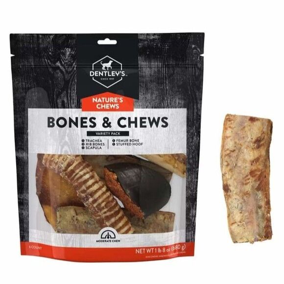 NEW Dentley's Nature's Natural Bones & Chews 6 Ct Moderate Variety Pack BB 12/25 - Picture 1 of 10